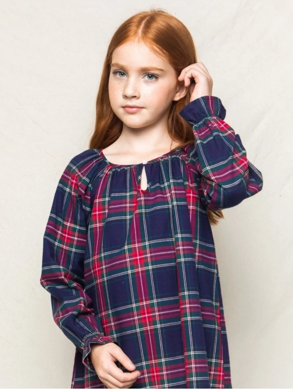 Petite Plume Delphine Nightgown in Windsor Tartan Plaid,‎ Red Blue Size 4